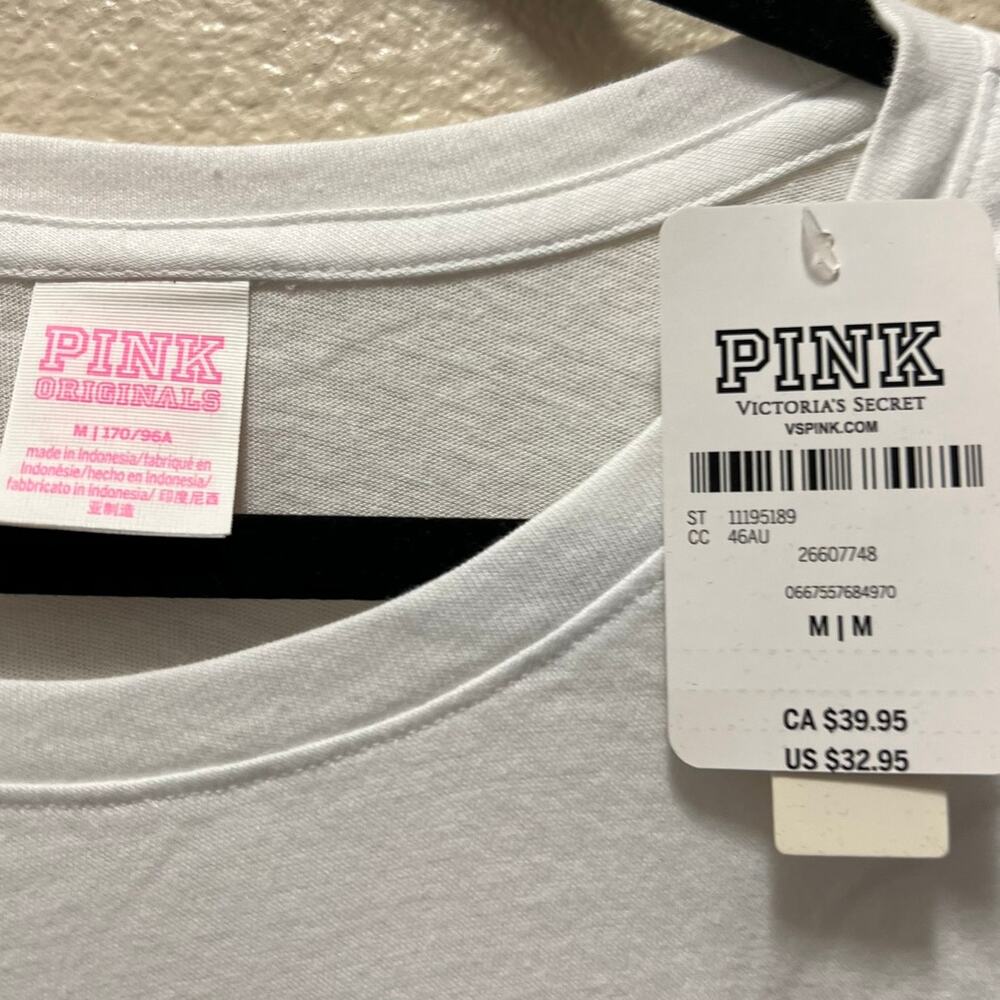 Victoria's Secret PINK Originals White Sparkle Heart Short Sleeve T-Shirt Size M - Picture 5 of 7